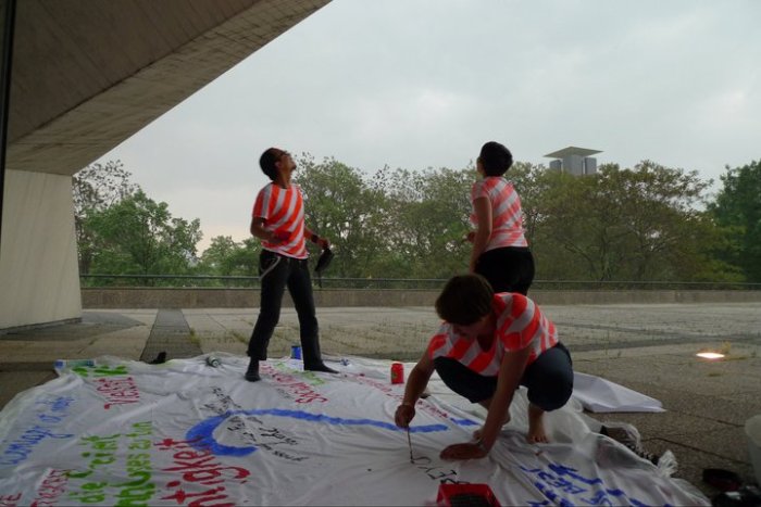 raising questions painting flag RAIN